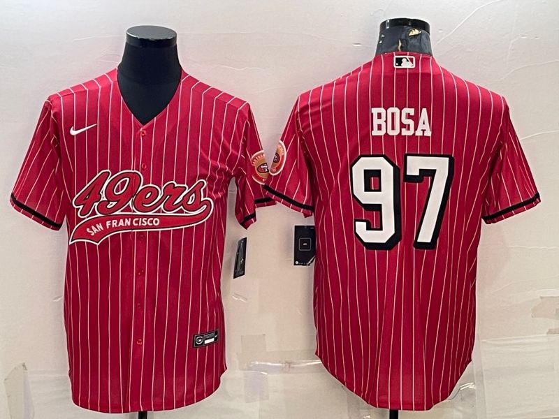 Men San Francisco 49ers #97 Bosa Red stripe 2022 Nike Co branded NFL Jerseys->san francisco 49ers->NFL Jersey